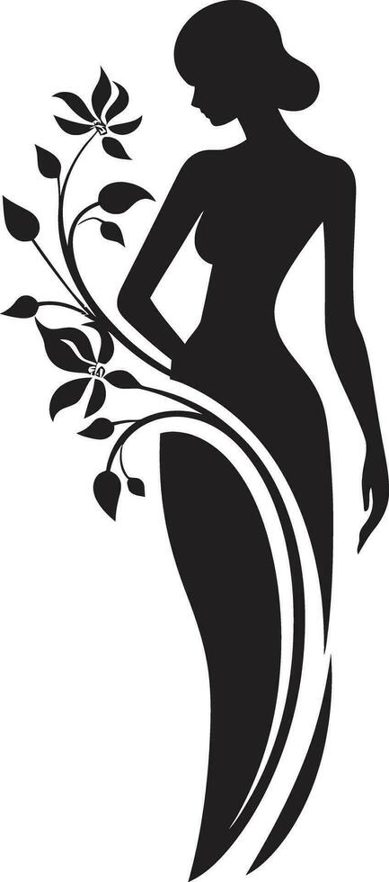 minimalistische bloeien fusie zwart vrouw ontwerp geavanceerde bloemen elegantie handgemaakt embleem vector