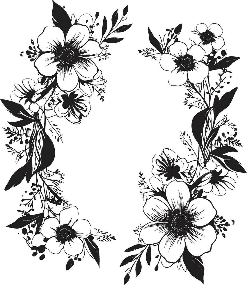 gotisch bloemen bijlage zwart vector kader harmonisch bloem omhelzing decoratief zwart embleem