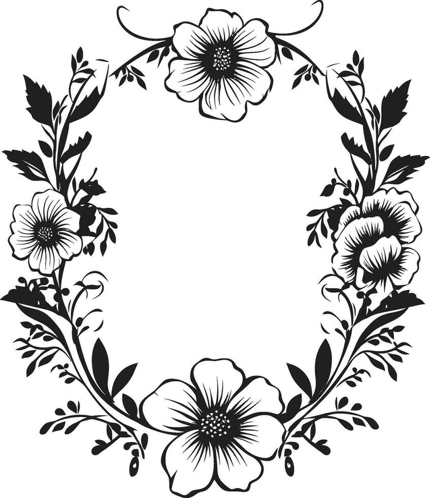 gebeeldhouwd bloeien grens decoratief zwart logo gotisch bloemen omhullen zwart kader embleem vector