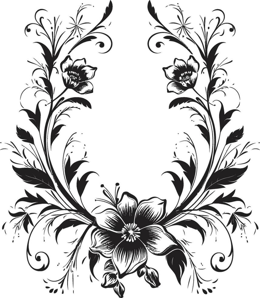 ingewikkeld bloemblad omvatten decoratief zwart logo grillig bloemen krans zwart vector kader
