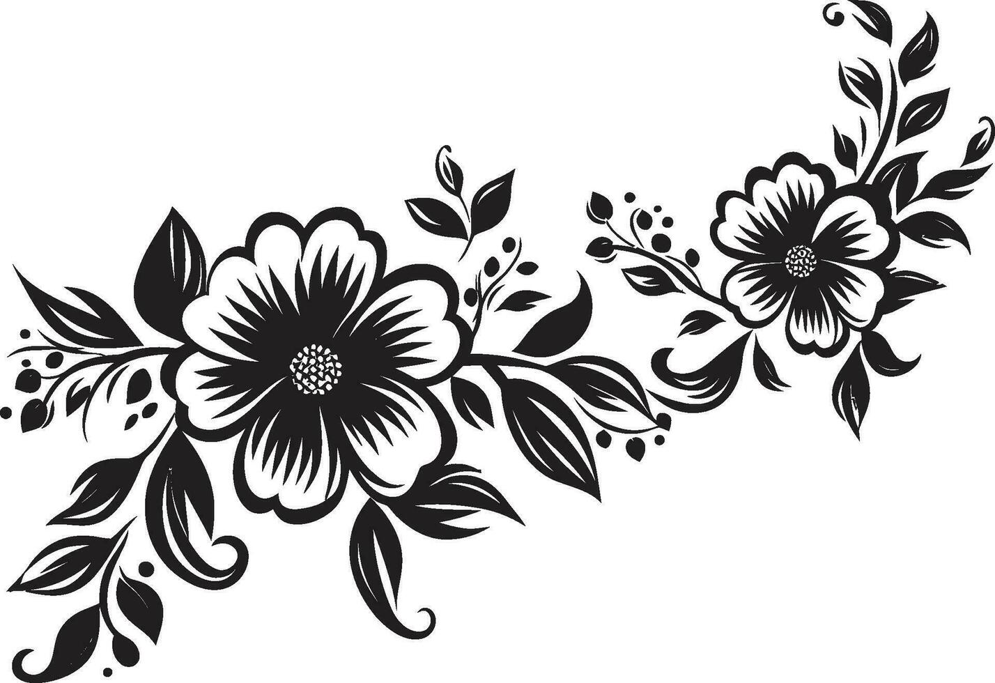 ingewikkeld bloei hand- getrokken bloemen vector logo ambachtelijk flora zwart vector logo met hand- getrokken elementen