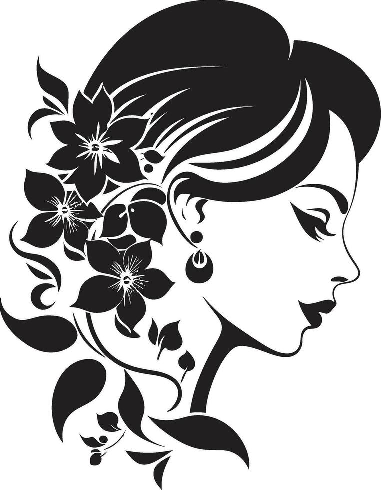 geavanceerde bloeien aura handgemaakt embleem abstract flora fusie zwart artistiek gezicht embleem vector