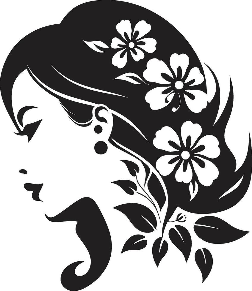 artistiek bloemblad schoonheid zwart bloemen gezicht icoon minimalistische bloemen profiel vector vrouw embleem