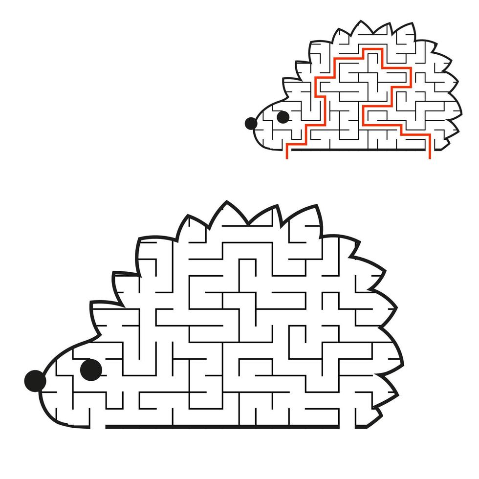 zwarte labyrint toon egel kinder werkbladen. activiteiten pagina. spel puzzel voor kinderen. wild dier. doolhof raadsel. vectorillustratie. met het antwoord. vector