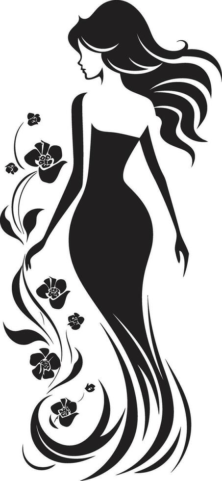 chique bloemen harmonie vrouw vector profiel schoon bloemen couture zwart hand- getrokken icoon