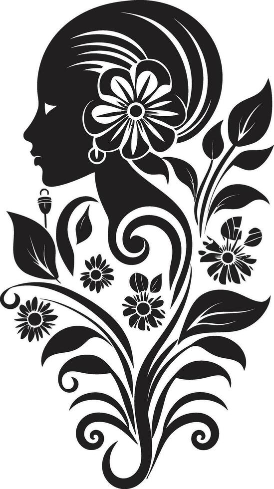 artistiek bloesem essence elegant vector gezicht minimalistische bloemen straling zwart vrouw icoon