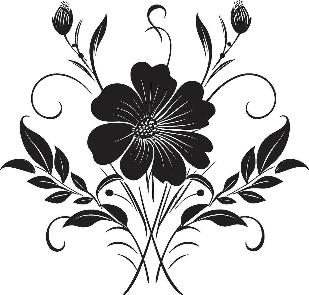 botanisch noir symfonie zwart bloemen logo elementen etherisch bloemblad noir hand- getrokken bloemen embleem vectoren