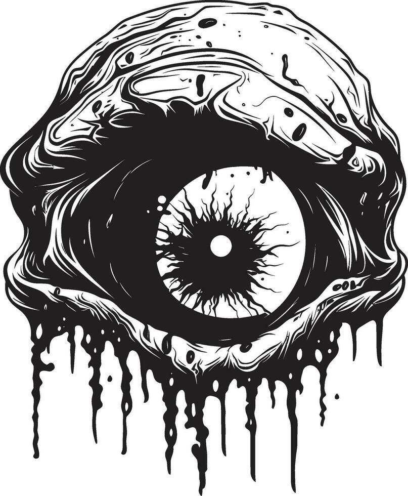 vreselijk zombie blik zwart oog icoon ontwerp griezelig ondood visie vector zombie oog embleem