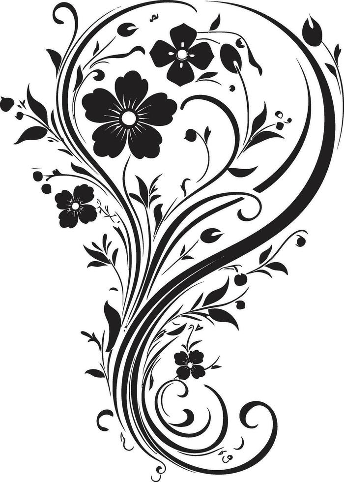 elegant noir bloesems handgemaakt zwart vector icoon chique bloemen elegantie hand- weergegeven vector logo