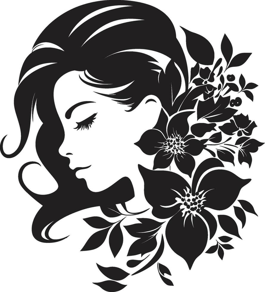 abstract flora fusie zwart artistiek gezicht embleem elegant botanisch aantrekkingskracht vector vrouw icoon