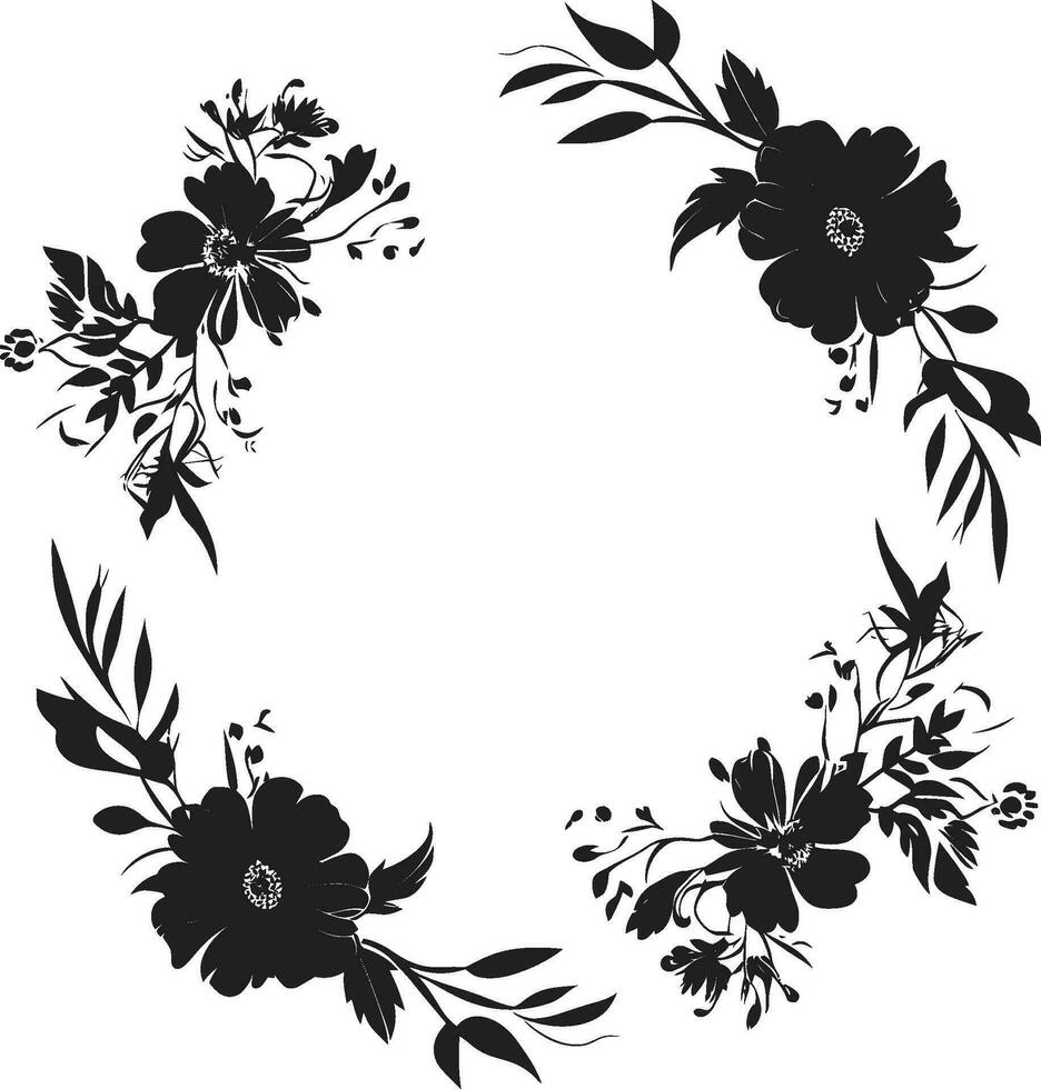 chique bloemen grens zwart kader embleem majestueus kader krans decoratief zwart icoon vector