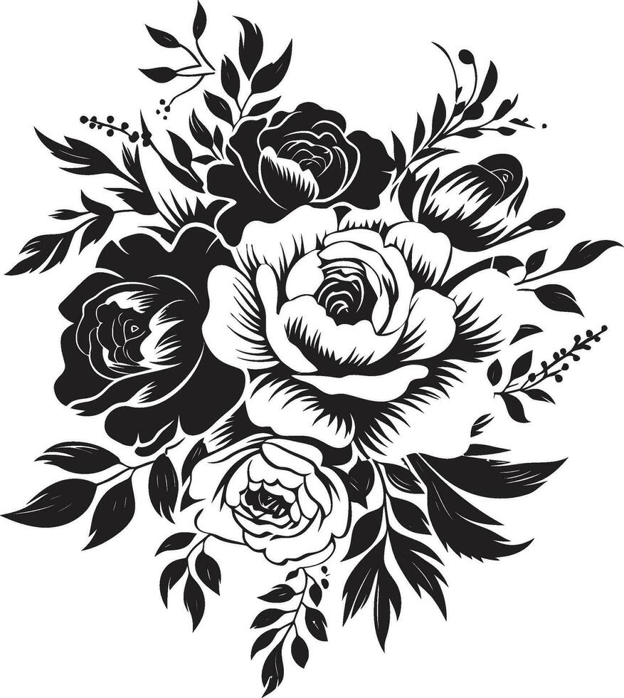 vorstelijk bloemen fusie zwart vector boeket charmant bloesem ruikertje decoratief zwart embleem