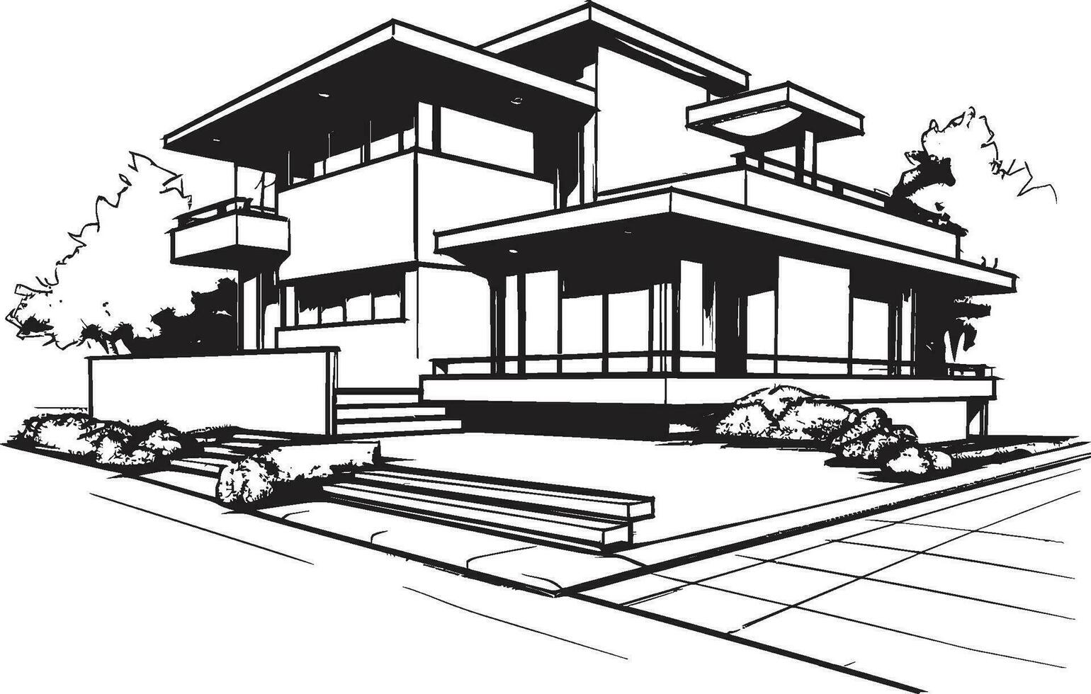 symmetrie blauwdruk duplex huis ontwerp in vector logo concept dubbele leven visie schetsen idee voor duplex huis icoon