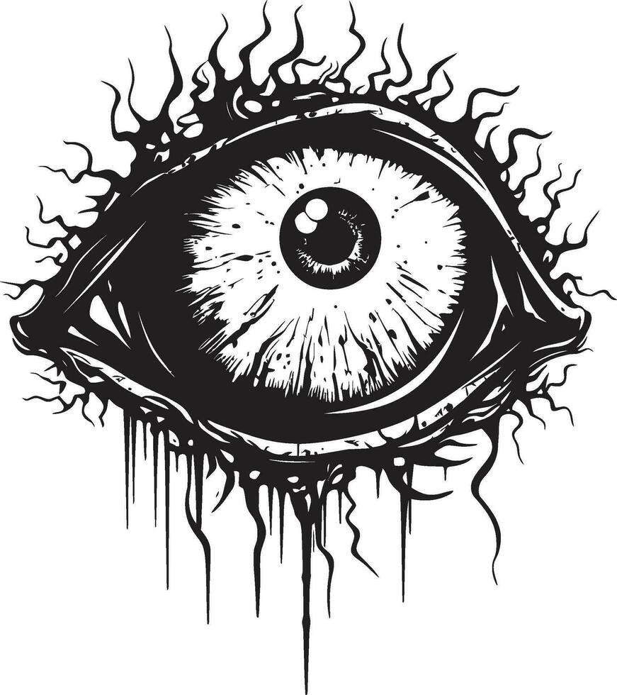 achtervolgd ondood kijken vector eng oog embleem nachtmerrieachtig staren zwart zombie oog ontwerp