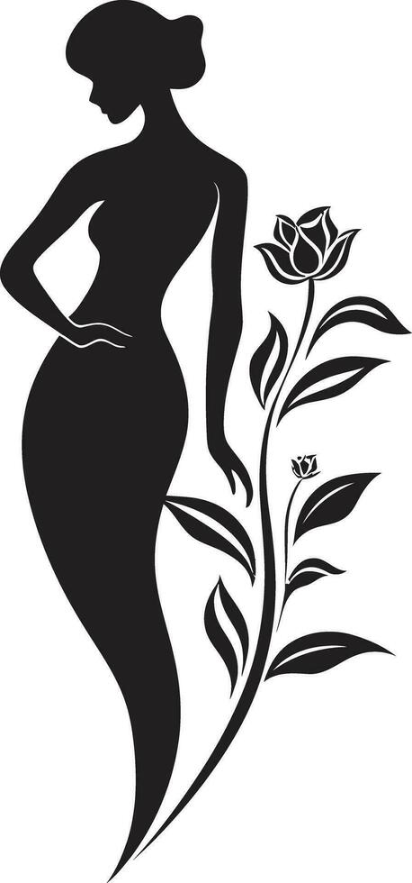 bevallig vol lichaam bloemen zwart embleem ontwerp chique bloemen harmonie vrouw vector profiel