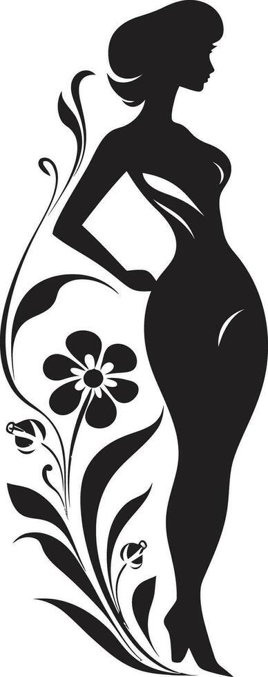 elegant botanisch ensemble vector vrouw icoon bevallig vol lichaam bloemen zwart embleem ontwerp