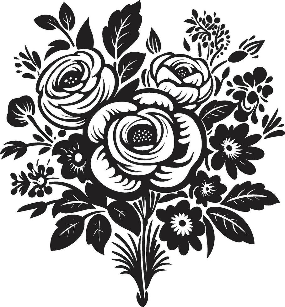 gebeeldhouwd bloeien medley zwart bloemen logo ontwerp gotisch bloem ensemble decoratief zwart vector embleem