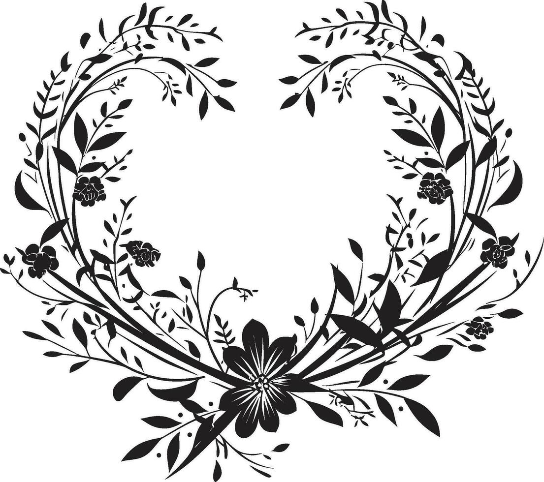 wijnoogst botanisch floreren zwart vector logo icoon artistiek noir bloemblaadjes hand- getrokken iconisch embleem