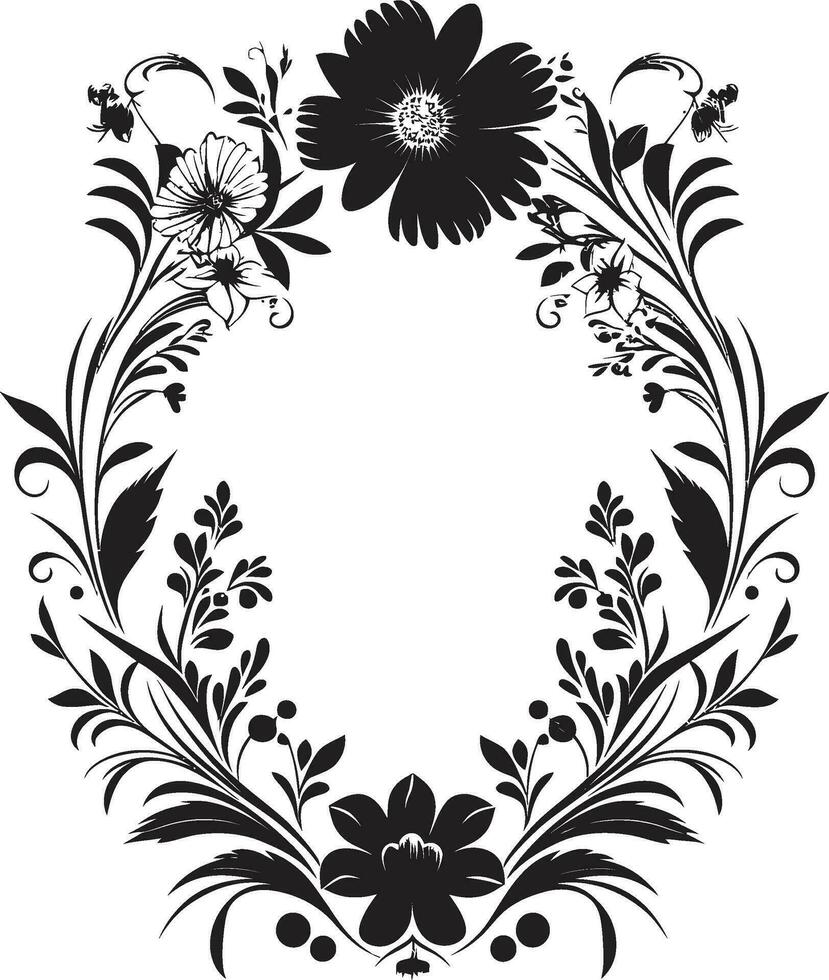 gebeeldhouwd bloeien grens zwart bloemen embleem gotisch bloemen omcirkelen decoratief zwart icoon vector