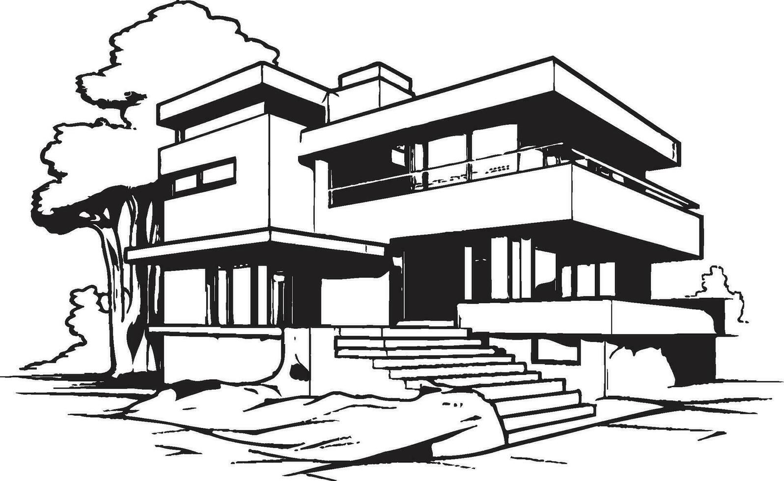 tri spits kalmte embleem van woon- weelde in vector ontwerp verdrievoudigen horizon villa iconisch symbool van bouwkundig grootsheid