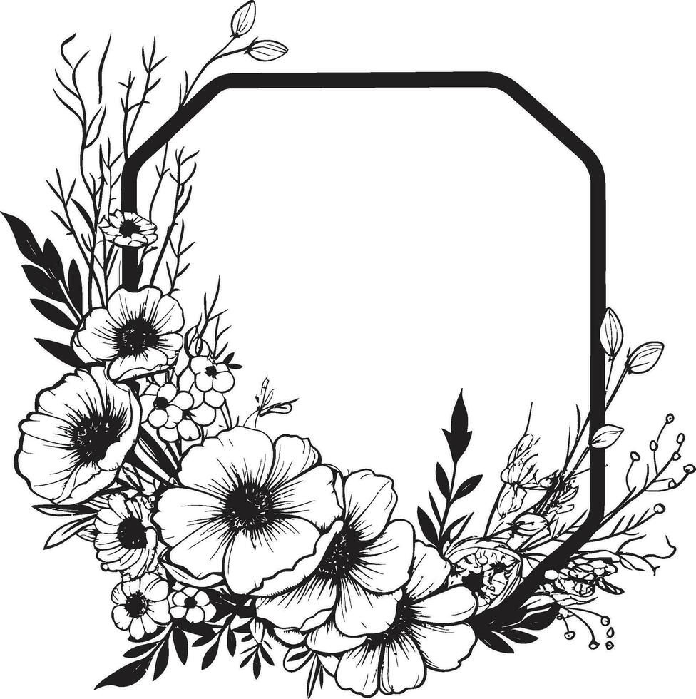 grillig hand- getrokken bloemen zwart embleem modern botanisch minimalisme vector logo ontwerp