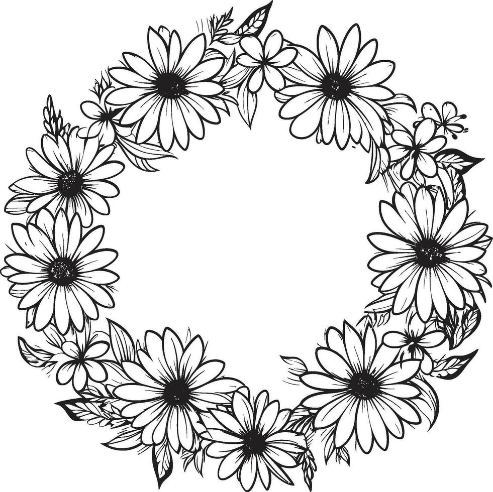 intrigerend madeliefje kader madeliefje bloem zwart icoon gestructureerd bloemen halo zwart vector logo ontwerp