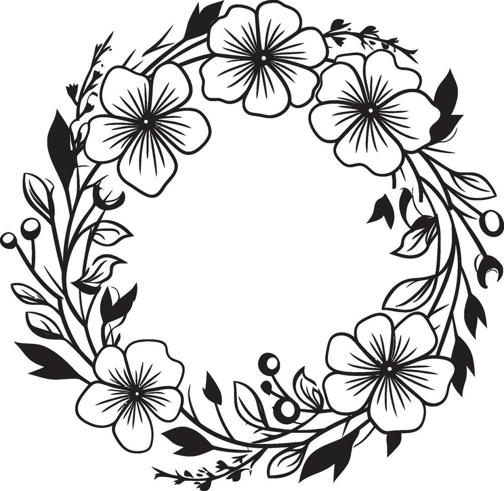 elegant bruiloft bloeien vector zwart bloemen embleem bevallig krans schetsen artistiek zwart logo icoon
