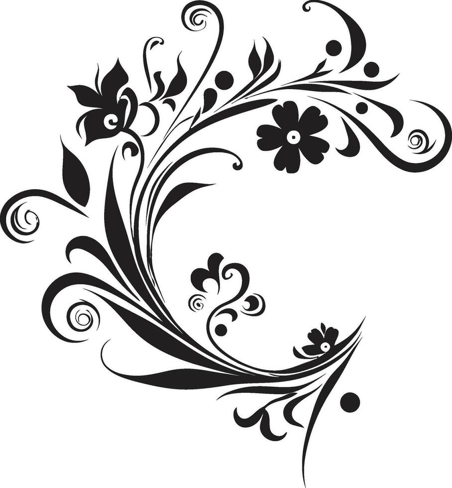 dynamisch noir bloei zwart vector logo element ingewikkeld bloemen schetsen hand- weergegeven iconisch embleem