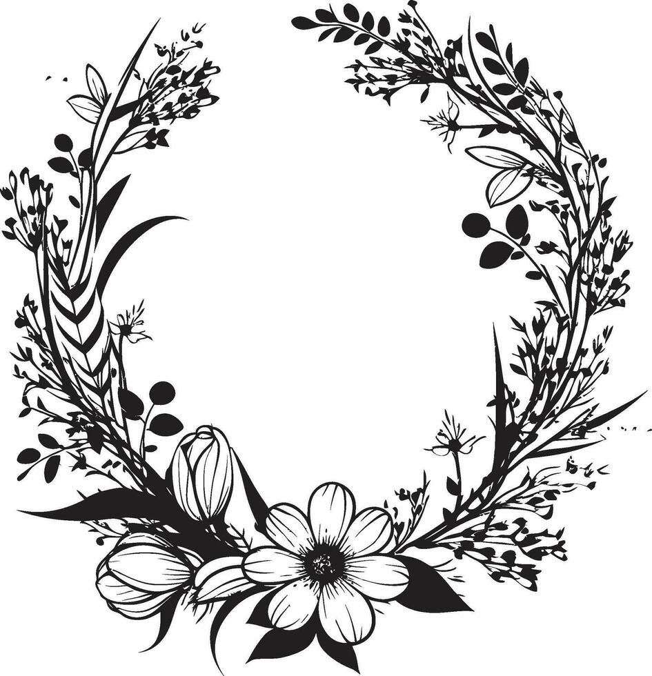 geavanceerde bruiloft bloemen handgemaakt vector embleem abstract bloemen arrangement zwart iconisch logo