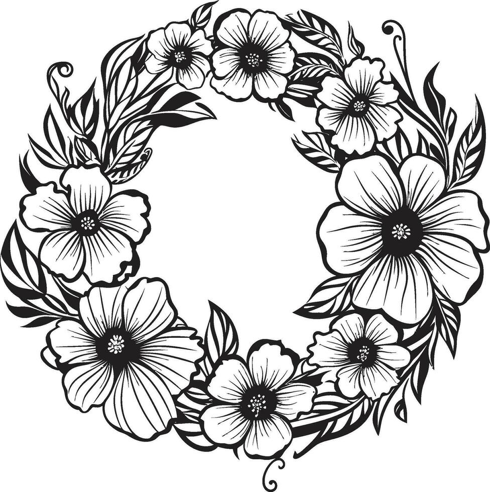 chique bloemen ontwerp bruiloft vector embleem schoon bloemblad krans zwart hand- getrokken iconisch logo