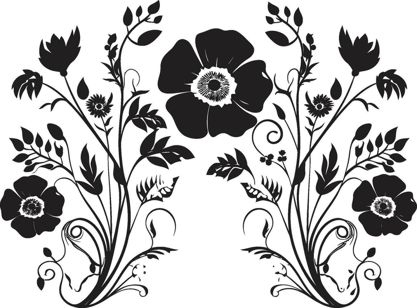 ijzer nagemaakt bloeien een silhouet van onverzettelijk weerstand, vieren met onwankelbaar geest. penseelstreek inferno zwart bloemen uitbarsten met artistiek passie, toetreden de vurig viering. vector