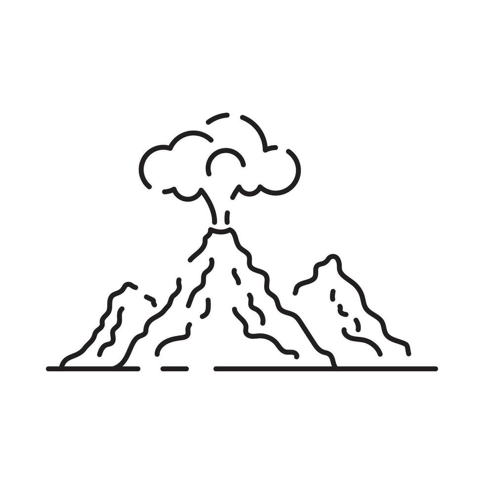 vulkanisch werkzaamheid lineair icoon. vulkanisch uitbarstingen zijn majoor bron van natuurlijk verontreiniging probleem. natuurlijk ramp illustratie. contour symbool. vector geïsoleerd schets.