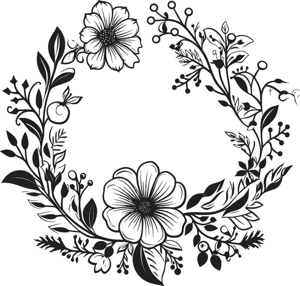 wijnoogst bloesem omhullen zwart bloemen kader gebeeldhouwd bloeien omringen decoratief zwart logo vector