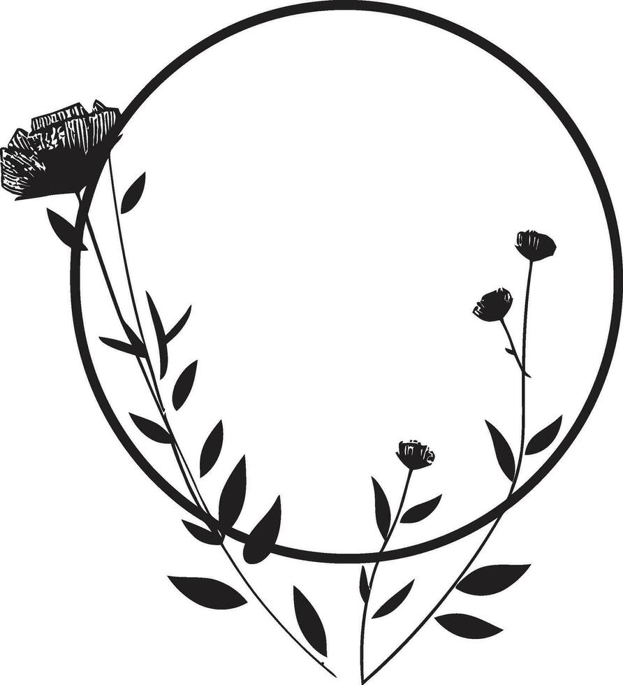 bevallig hand- getrokken bloemen noir vector logo icoon strak minimalistische wijnstokken hand- getrokken zwart embleem