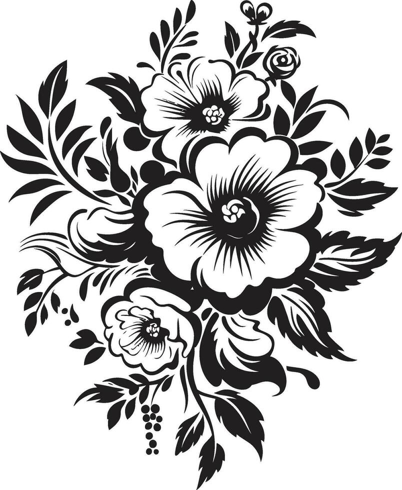 esthetisch boeket ensemble zwart bloemen logo majestueus bloem TROS decoratief zwart vector icoon