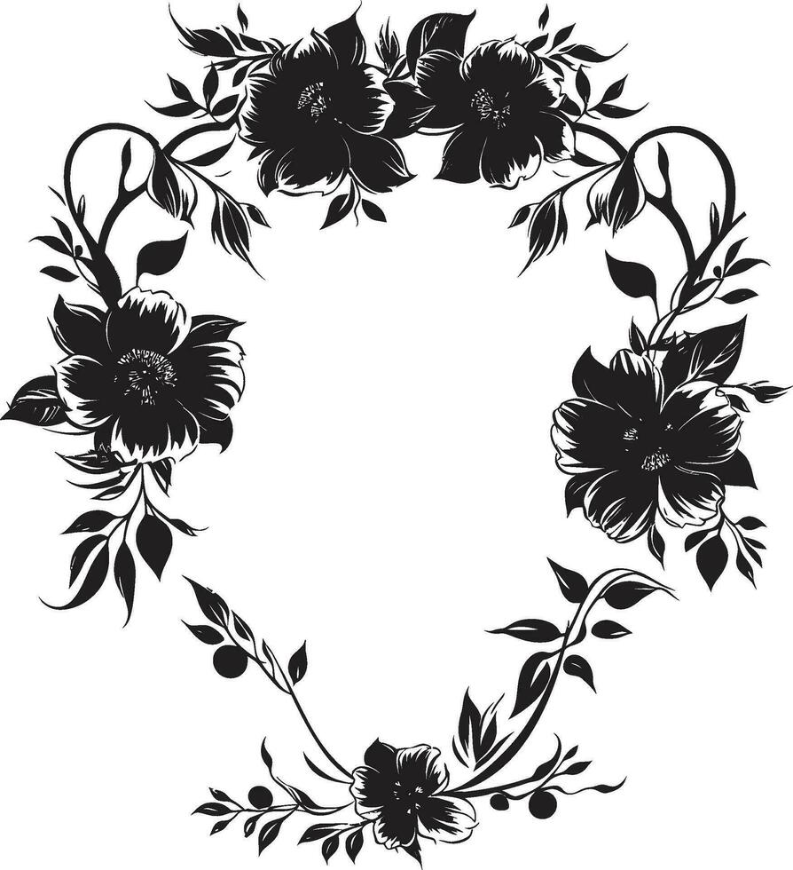 stralend bloemen omringen zwart bloemen embleem bevallig bloemblad grens decoratief zwart logo vector
