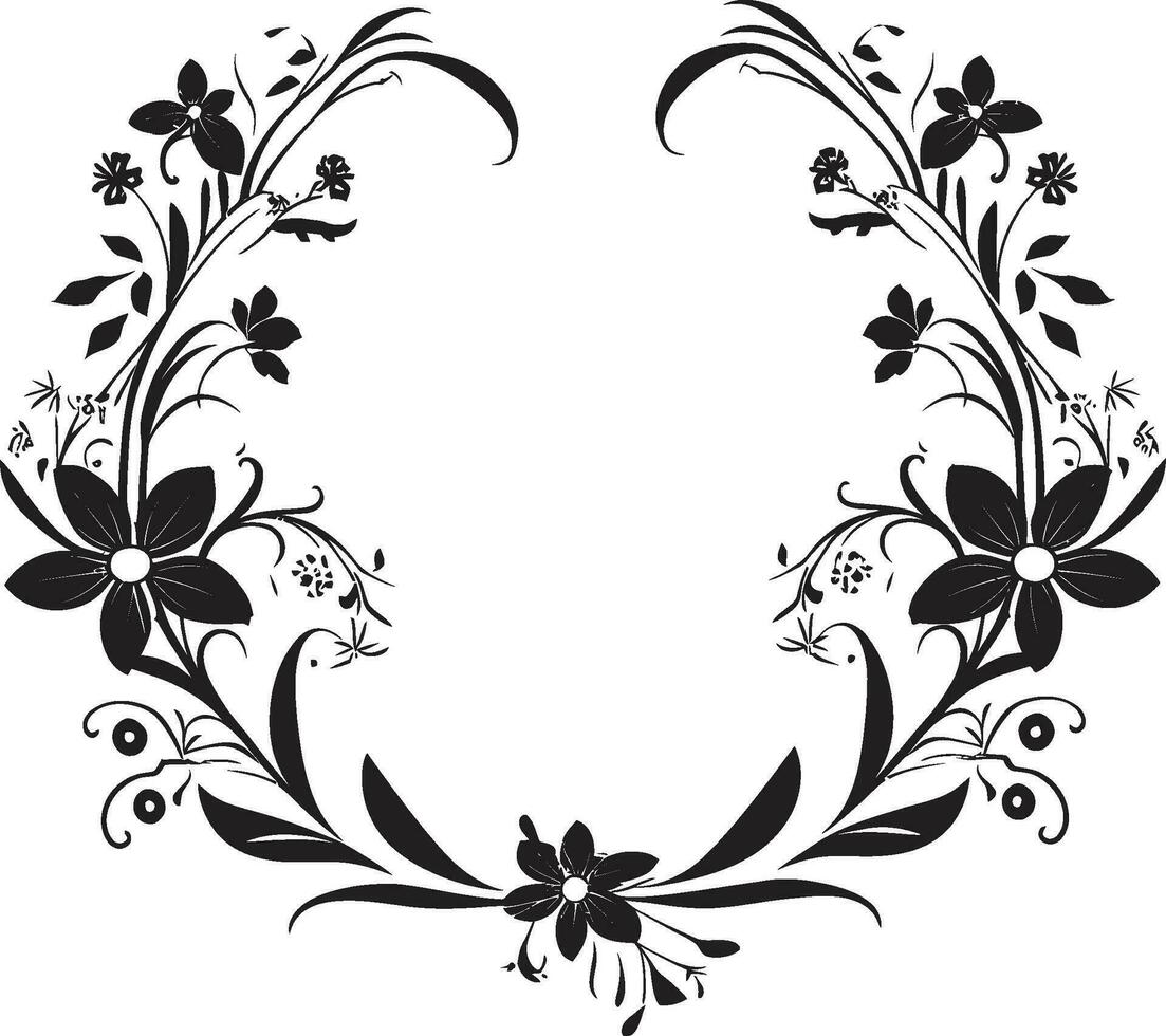 elegant bloesem omhullen decoratief zwart icoon ingewikkeld bloemen krans zwart vector kader