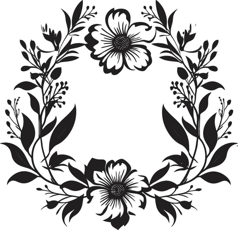 elegant bloesem grens zwart bloemen kader ingewikkeld bloemblad omhulsel decoratief zwart icoon vector