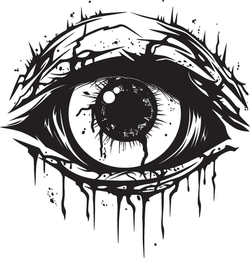 macabre oog van terreur zwart griezelig embleem griezelig ondood blik zwart vector zombie oog embleem