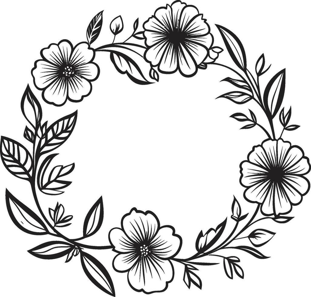 chique bloemen ontwerp bruiloft vector embleem schoon bloemblad krans zwart hand- getrokken iconisch logo