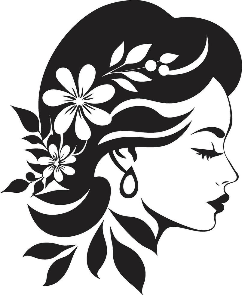 bevallig bloemen silhouet zwart gezicht embleem chique bloei persona vrouw vector ontwerp