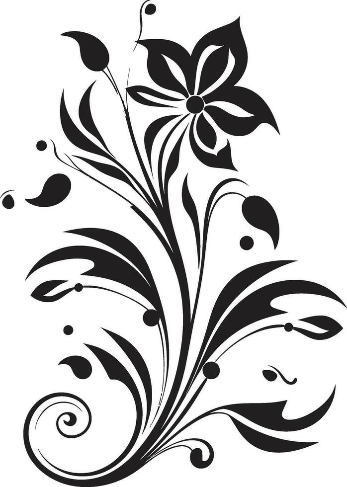 noir botanisch rapsodie hand- getrokken vector iconisch ontwerpen grafiet bloemblad melodieën zwart vector embleem schetsen