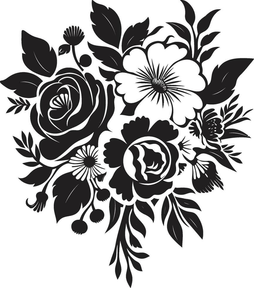 elegant bloesem medley zwart bloemen logo ingewikkeld bloemblad ensemble decoratief zwart vector embleem