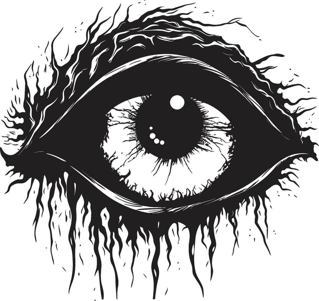 sinister staren griezelig eng oog logo icoon chillen zombie visie zwart vector oog ontwerp