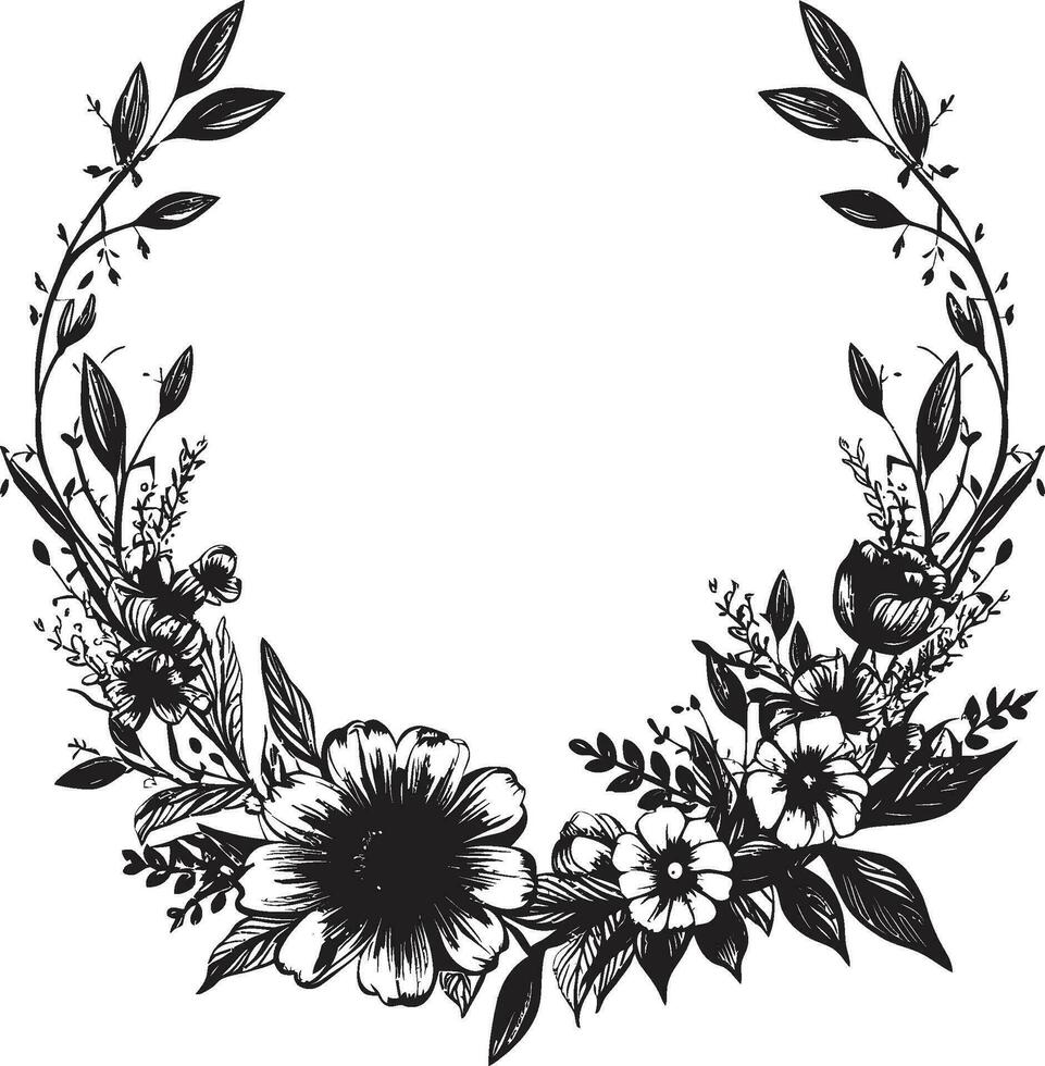 bevallig bloemblad grenzend decoratief zwart logo botanisch elegantie zwart bloemen kader icoon vector