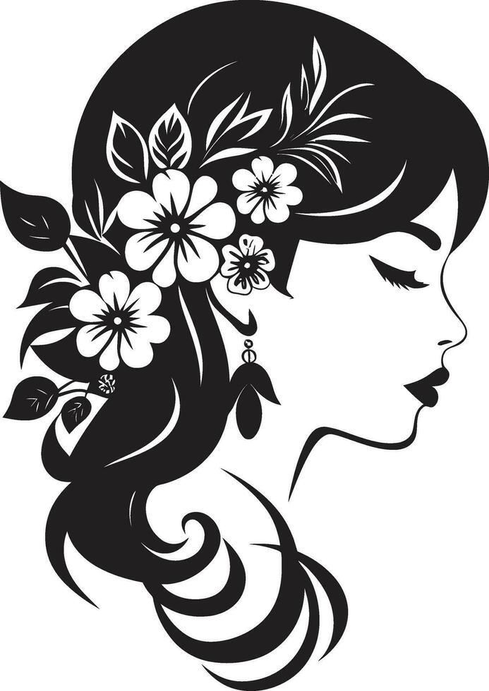 abstract flora fusie zwart artistiek gezicht embleem elegant botanisch aantrekkingskracht vector vrouw icoon