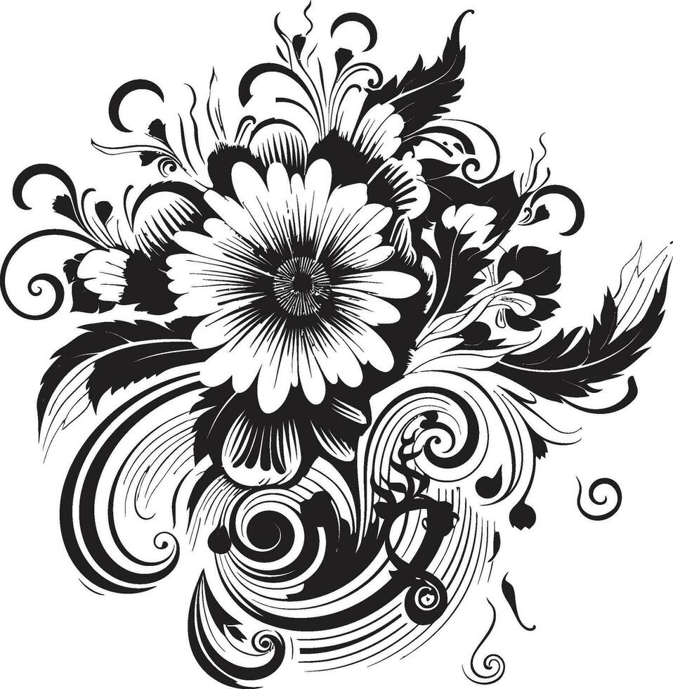 inkt noir bloemblad patronen zwart bloemen iconisch accenten wijnoogst bloemen accenten uitnodiging kaart vector versieringen
