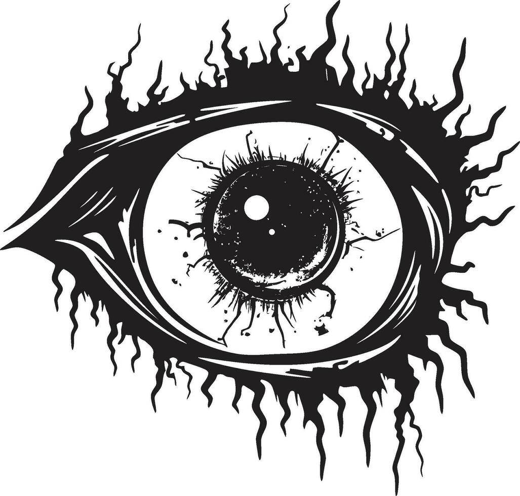 vreselijk zombie blik zwart oog icoon ontwerp griezelig ondood visie vector zombie oog embleem