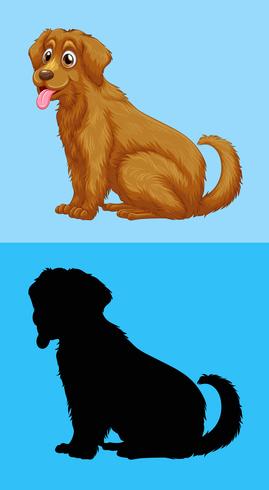 Leuke goldenretriever en zijn silhouet vector