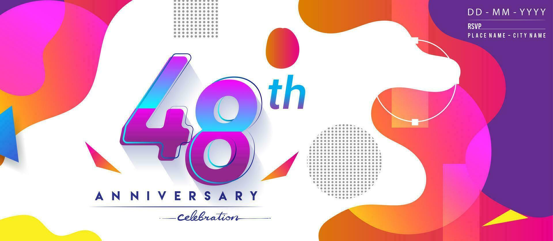 48ste jaren verjaardag logo, vector ontwerp verjaardag viering met kleurrijk meetkundig achtergrond en cirkels vorm geven aan.